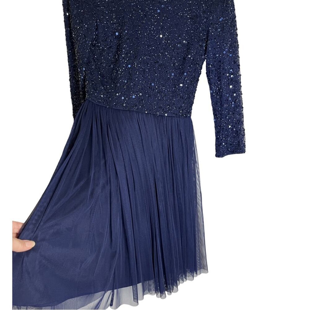 NWT QUIZ Womens Navy Zippered Embellished Mesh 3/4 Sleeve Boat Neck Party Dress. - Picture 4 of 5